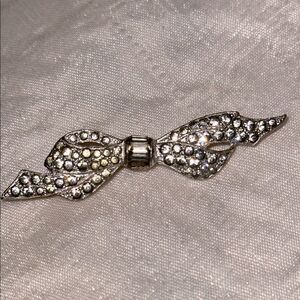 Vintage Rhinestone & Silver Tone Bow Shaped Brooch
